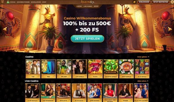 AmunRa Casino Screenshot der Startseite