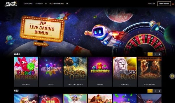 Casino Universe Screenshot der Startseite