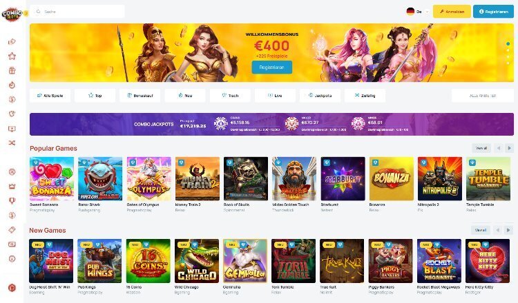 Combo Slots Casino Screenshot der Startseite