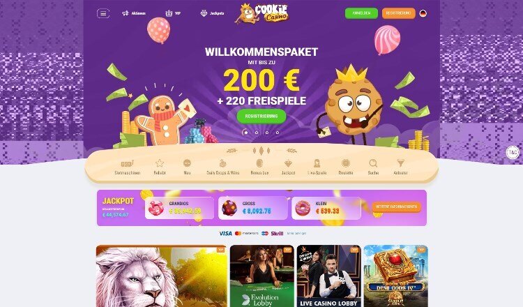 Cookie Casino Screenshot der Startseite