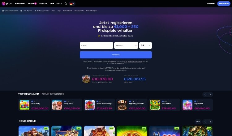 Gioo Casino Screenshot der Startseite