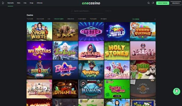 One Casino Screenshot der exklusiven Spiele