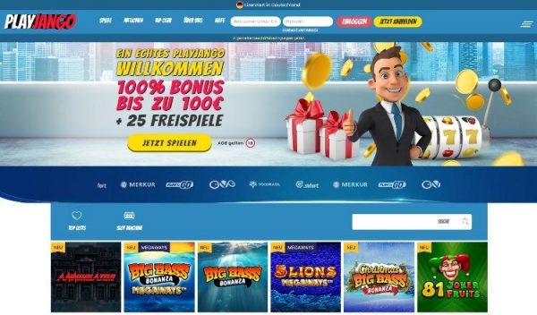 PlayJango Casino Screenshot der Startseite