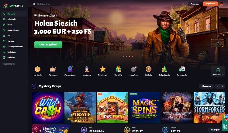 Slot Hunter Casino Screenshot der Startseite