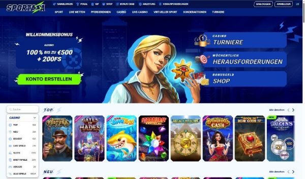 Sportaza Casino Screenshot der Startseite