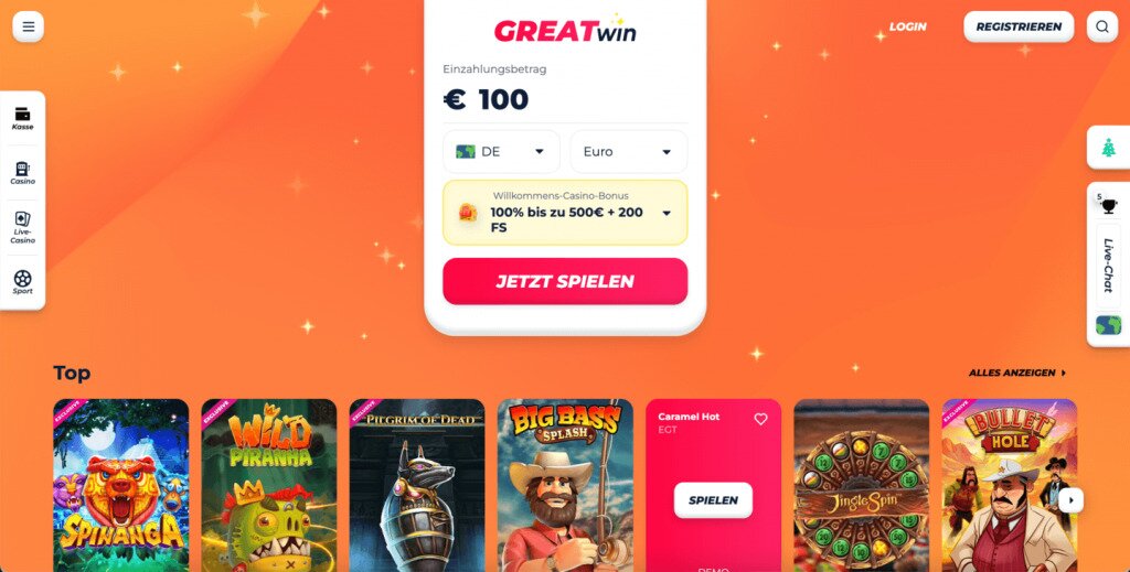 GreatWin Casino Homepage