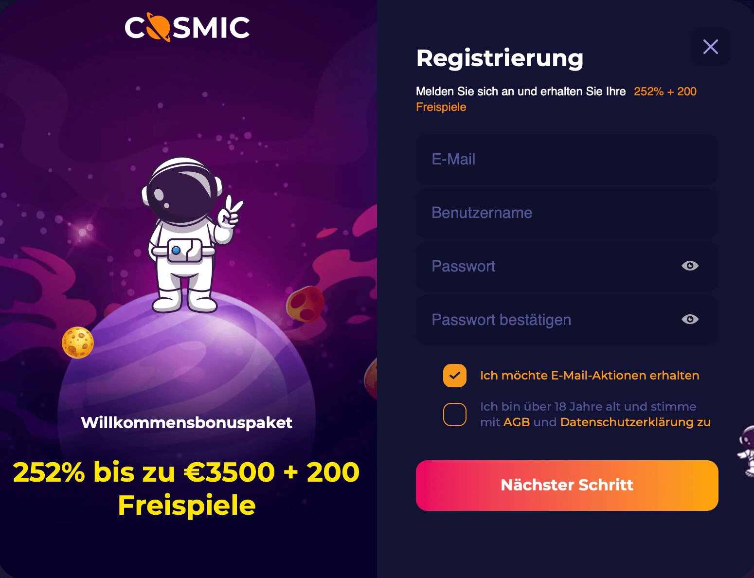 cosmicslot-registration