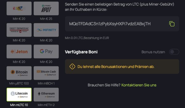 Litecoin Einzahlung